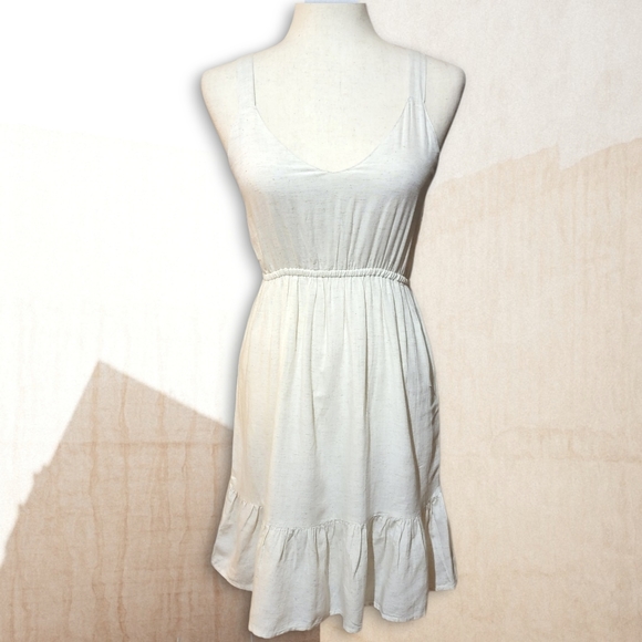 Sim & Sam Dresses & Skirts - Sim & Sam Cream Beige Linen Blend Flowy Boho Western Coastal Sundress